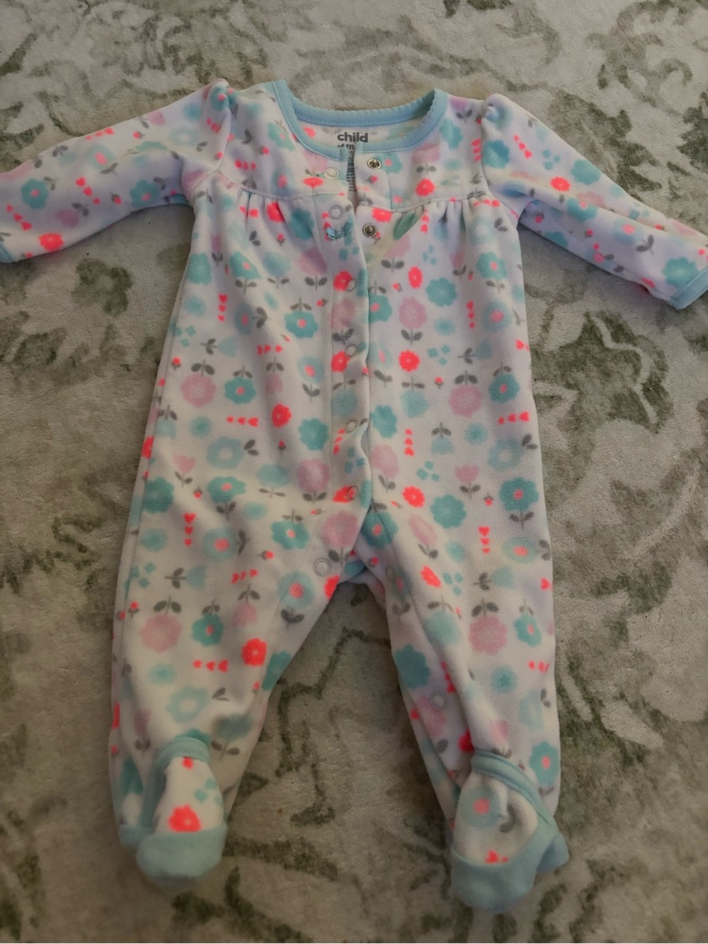 Carter's Pastel Floral Fleece Footed One-Piece - Blue, Pink, Mint